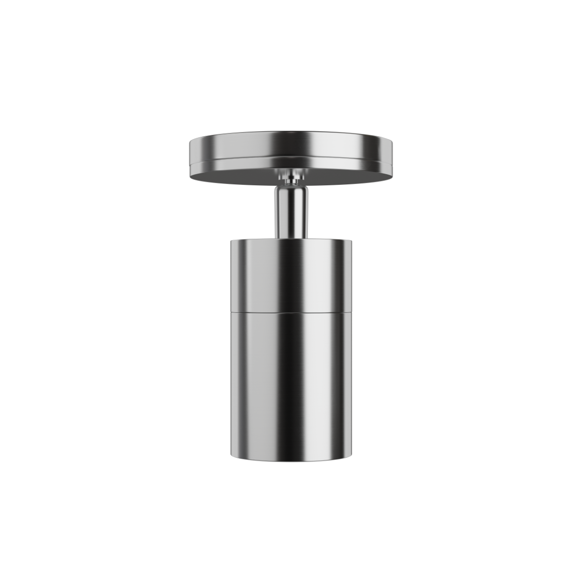 Loftslampe Expo Ceiling i poleret aluminium med enkel rund form og varm belysning.