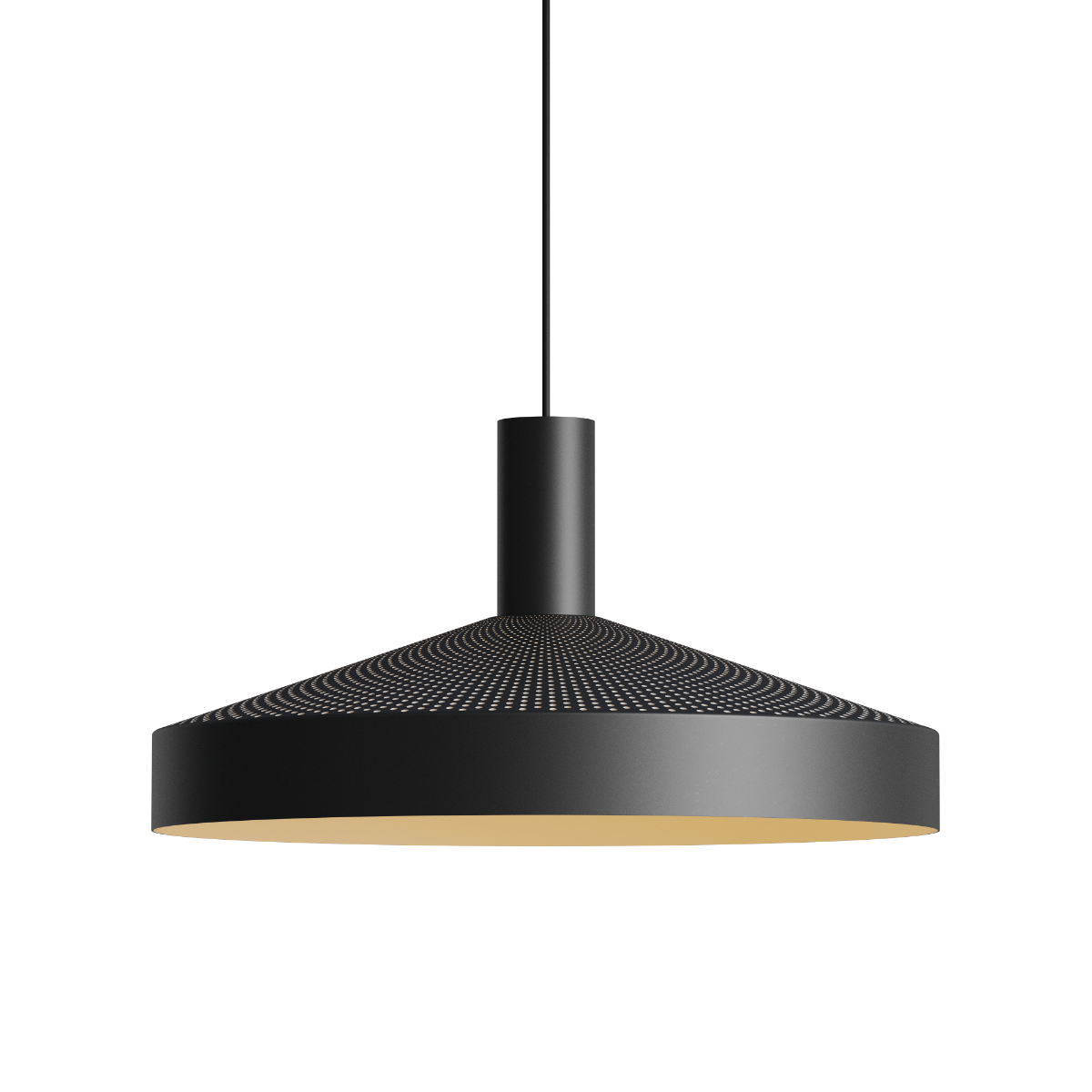 Sort Dawn Pendant Ø40 loftlampe i aluminium med perforeret top og hvid inderskærm.