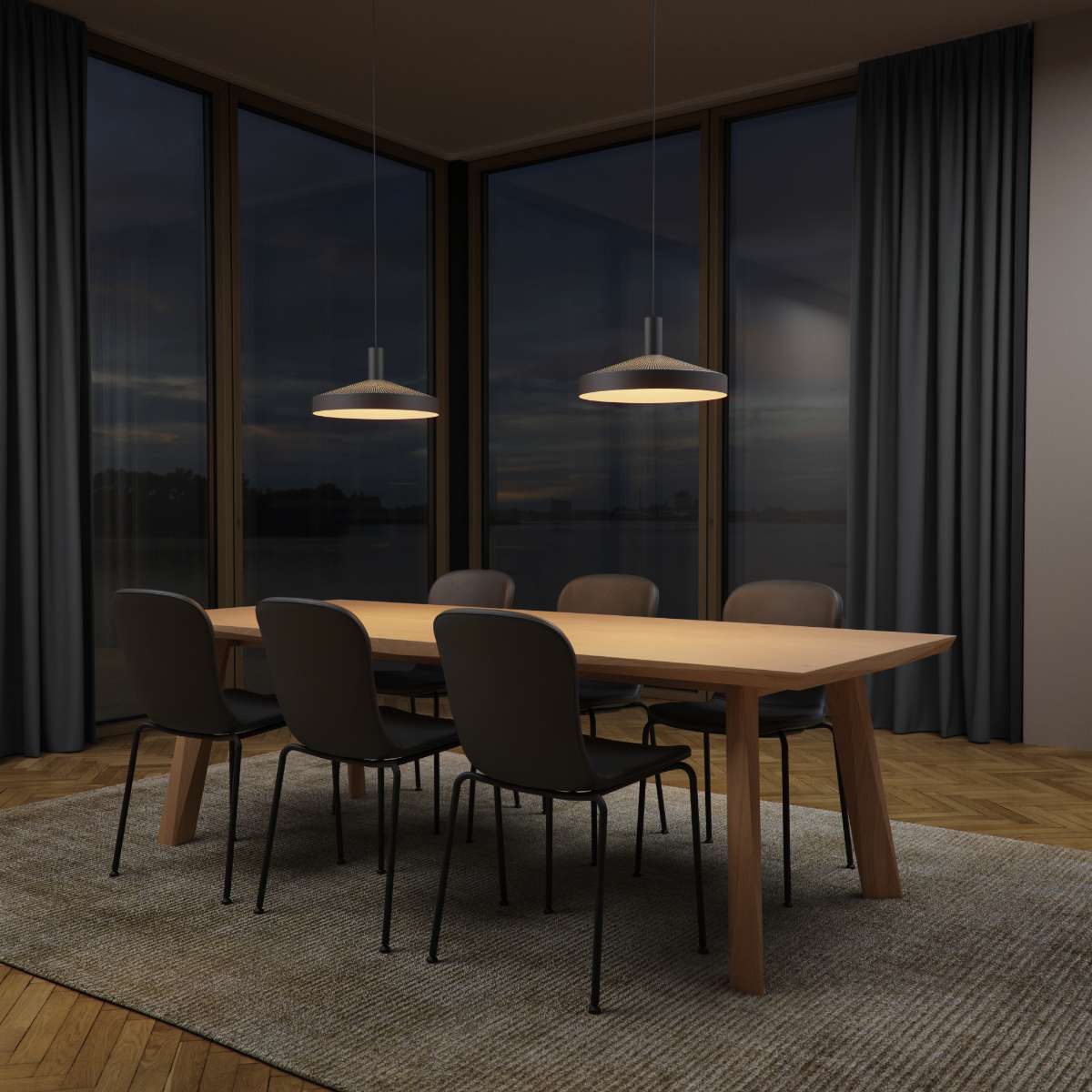 Sort Dawn Pendant Ø40 lampe i aluminium med perforeret top og hvidmalet inderskærm.