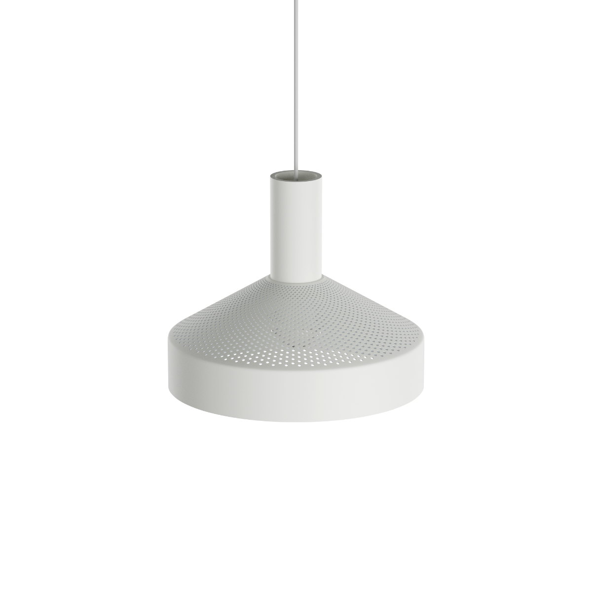 Hvid Dawn Pendant Ø25 indendørs lampe med perforeret aluminiumsskærm og 3 meter ledning.