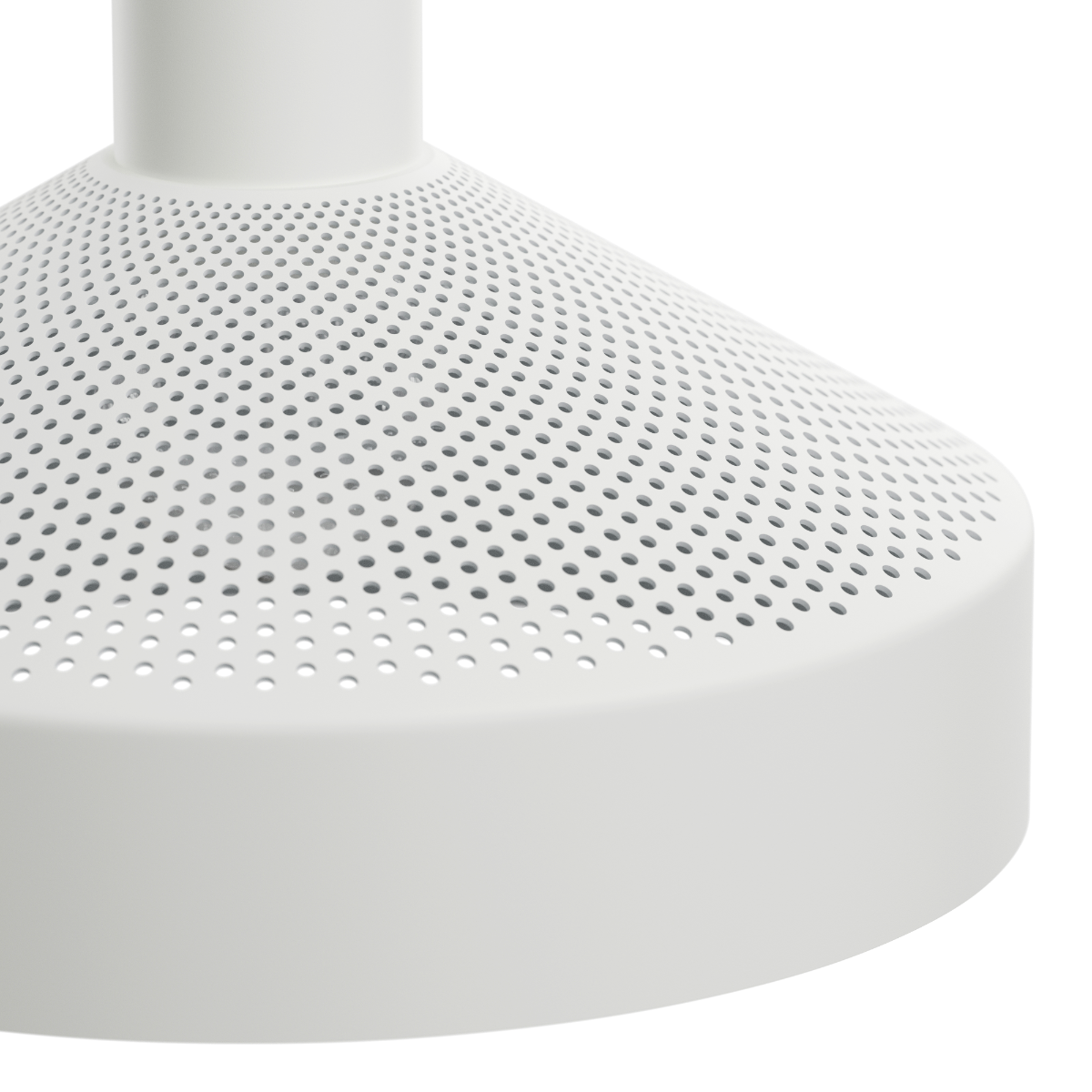 Hvid Dawn Pendant Ø25 indendørs lampe i aluminium med perforeret top og rund form.