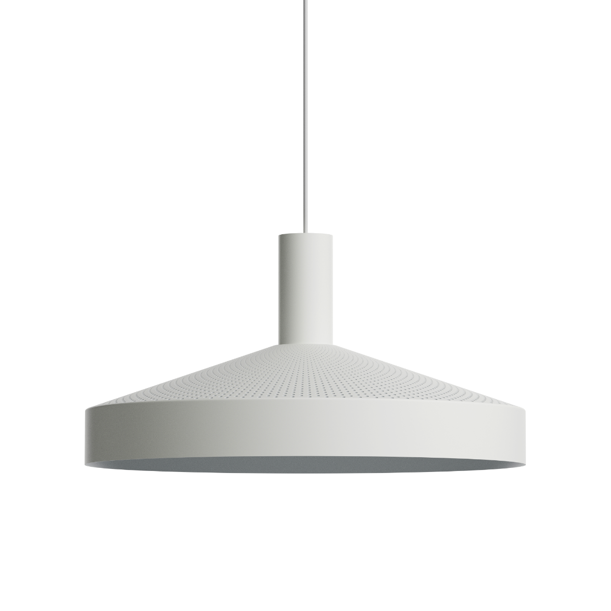 Hvid Dawn Pendant Ø40 indendørs lampe i aluminium med perforeret top og rund form.