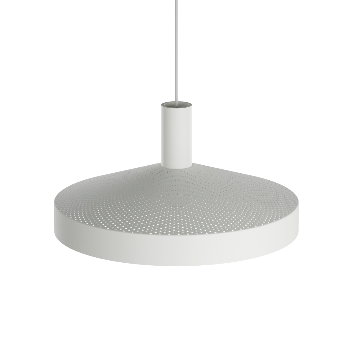 Hvid Dawn Pendant Ø40 indendørs lampe i aluminium med perforeret top og rund form.