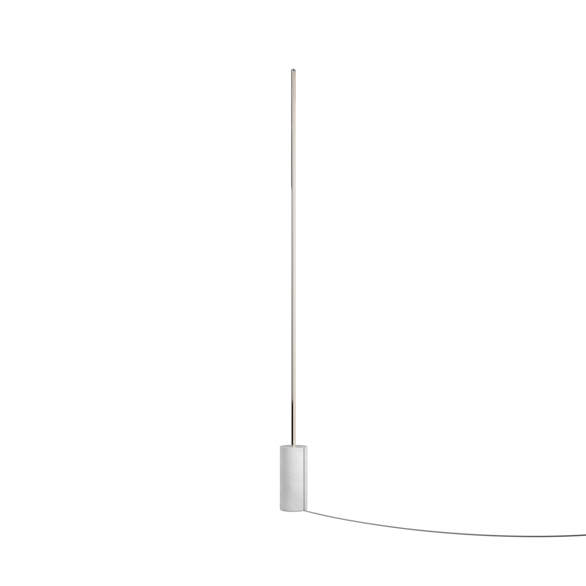 SACKit Expo 185 gulvlampe med slank poleret aluminiumsprofil og marmorfod, opadrettet LED-lys.