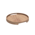 Rund serveringsbakke i naturlig eg med høj kant og integrerede håndtag i trædesign.