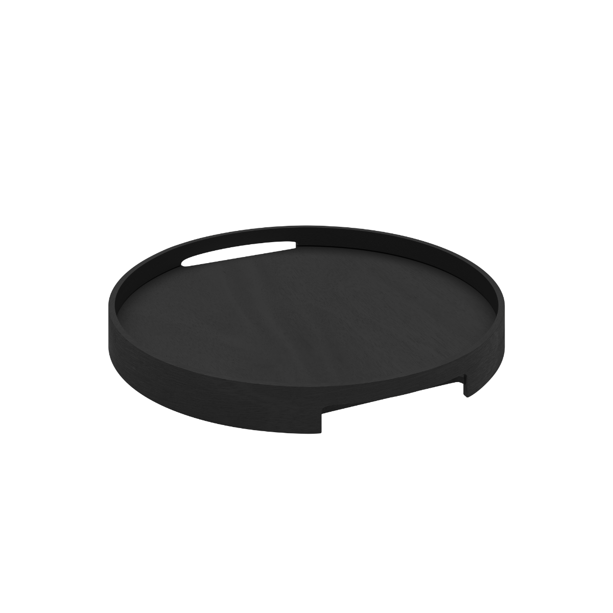 Sort bejdset Nordic Serving Tray i træ med rund form og integrerede håndtag, diameter 50 cm.