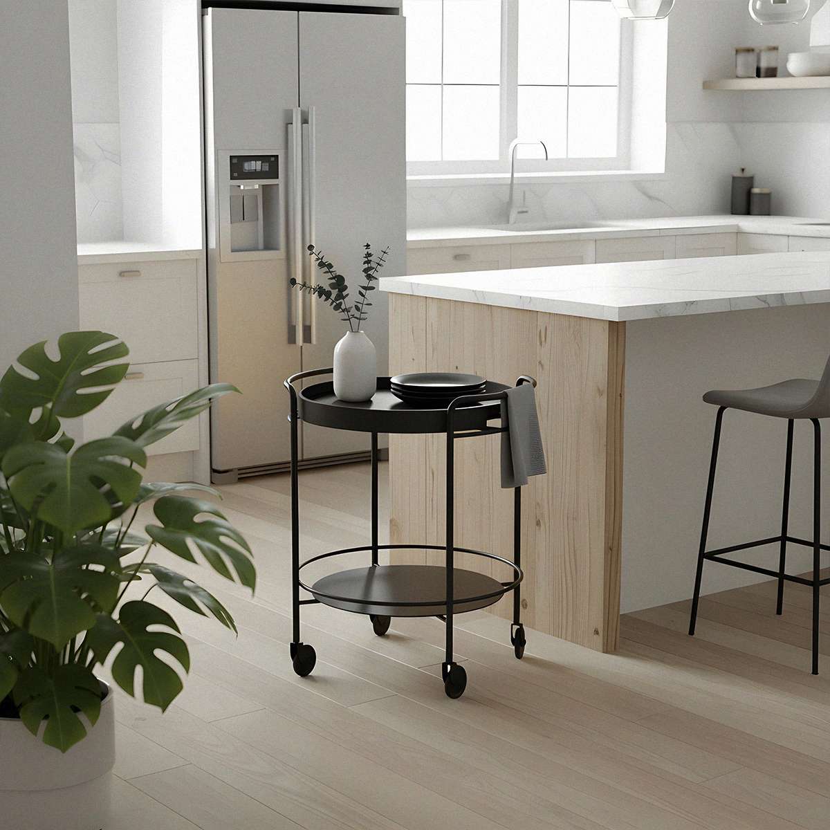 Serving Table w/ Nordic Serving Tray | Serving Table w/ Nordic Serving Tray - Black Stained Oak | SACKit