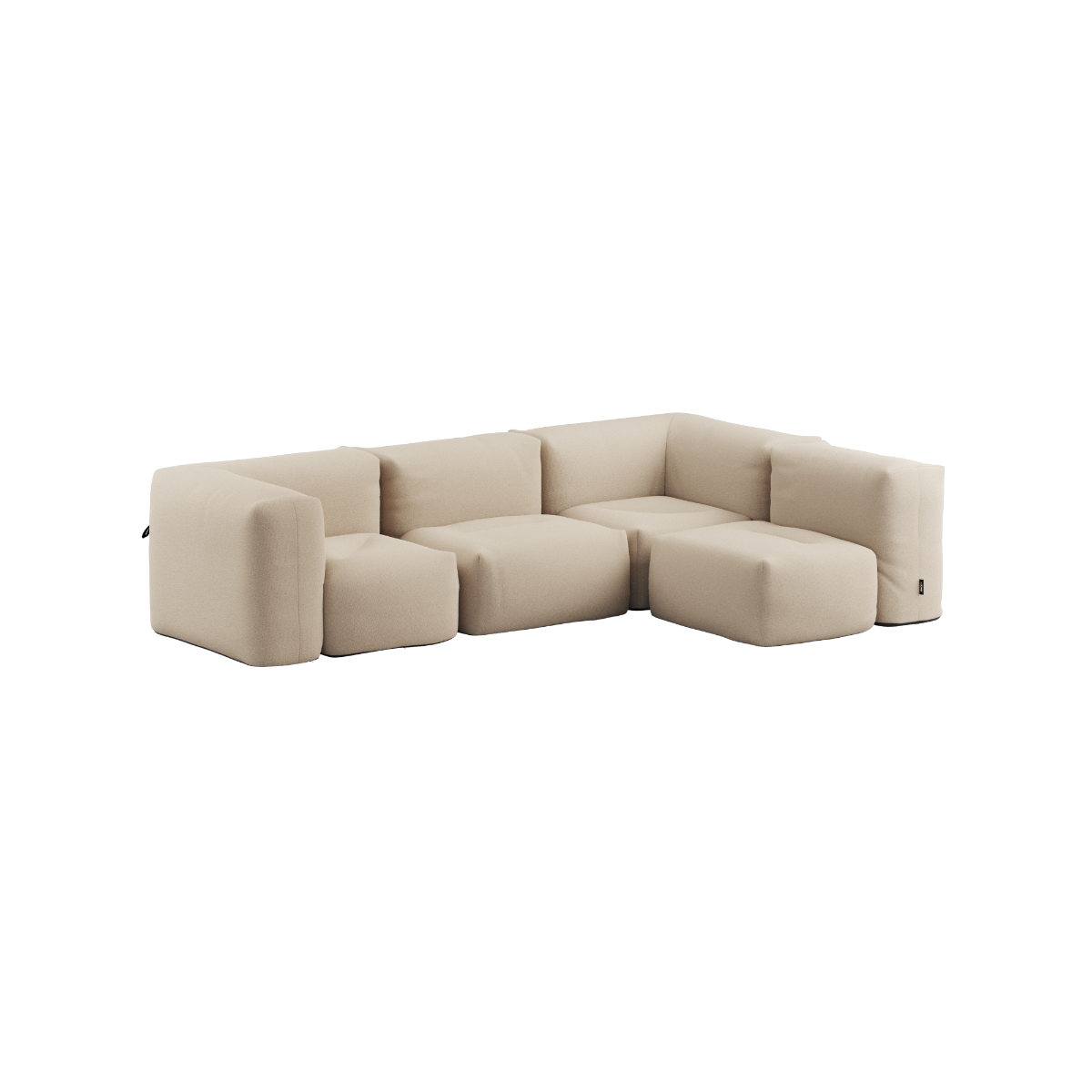 Udendørs hjørnesofa Soft Sofa Outdoor i blødt Bouclé Beige stof med plads til fire personer.