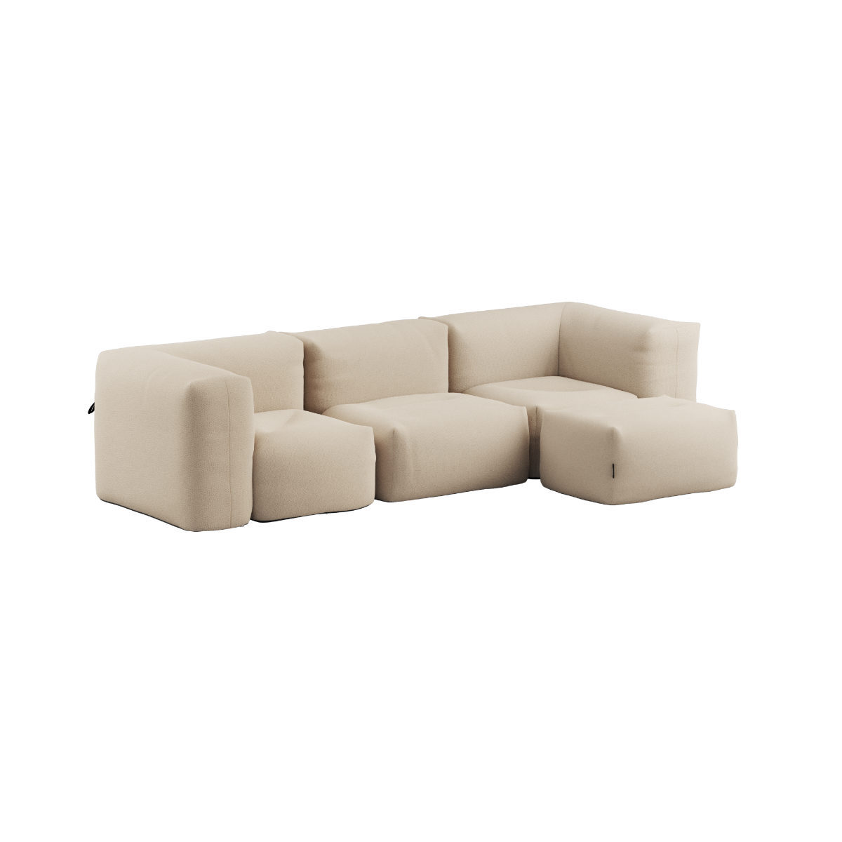 Boucle Beige Soft Sofa Outdoor 3-personers sofa med puf i blødt, formstabilt design til udendørs brug.