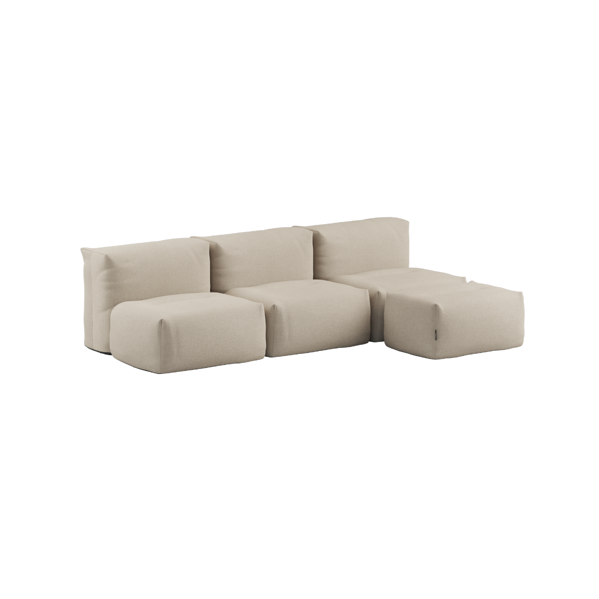 Udendørs Soft Sofa Outdoor 3-personers med pouf i boucle beige stof, blød og formstabil uden stel.