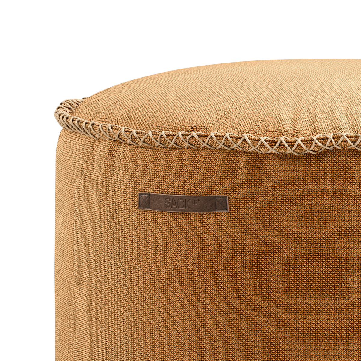 Cura Pouf i mørkeblå Cura stof, rund puf med blødt touch og håndsyede sting.