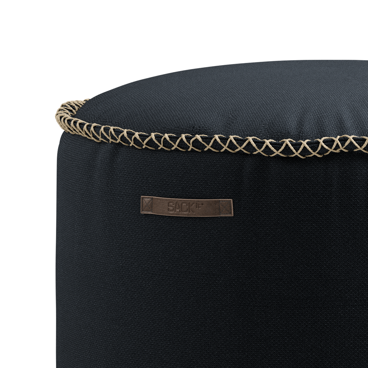 Cura Pouf i mørkeblåt Cura stof med rund form og bløde kanter