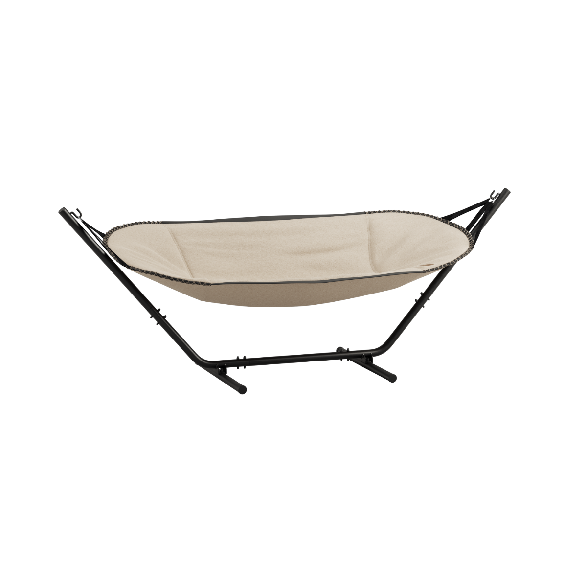 Cobana hængekøje i boucle beige stof med sort pulverlakeret aluminiumsstel.