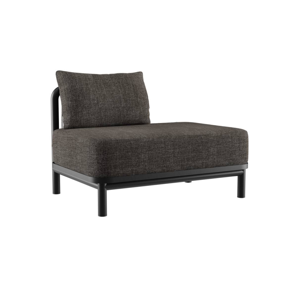 Kirra Lounge Sofa i Kirra Noir med åben venstre ende, udendørs modulsofa med aluminiumsramme og tekstilpolstring.