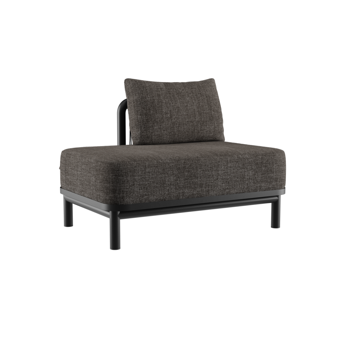 Kirra Lounge Sofa i Kirra Noir med åben højre ende i pulverlakeret aluminiumsramme og olefin tekstil.