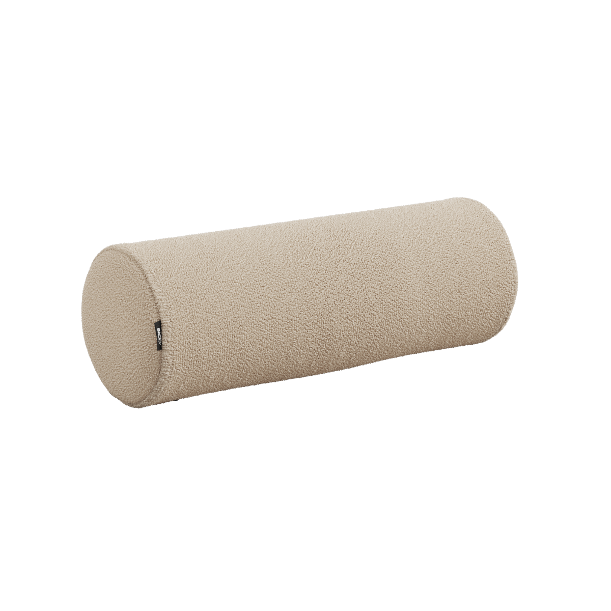 Udendørs bolster pude i boucle beige stof til sofa med rund form og blødt fyld.
