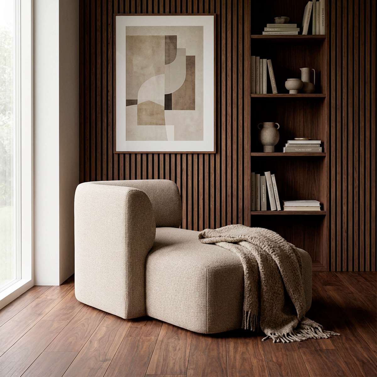 Fjord Sofa med højre chaise i blød Cosmo Mustard tekstil, skandinavisk design og afrundede kanter.