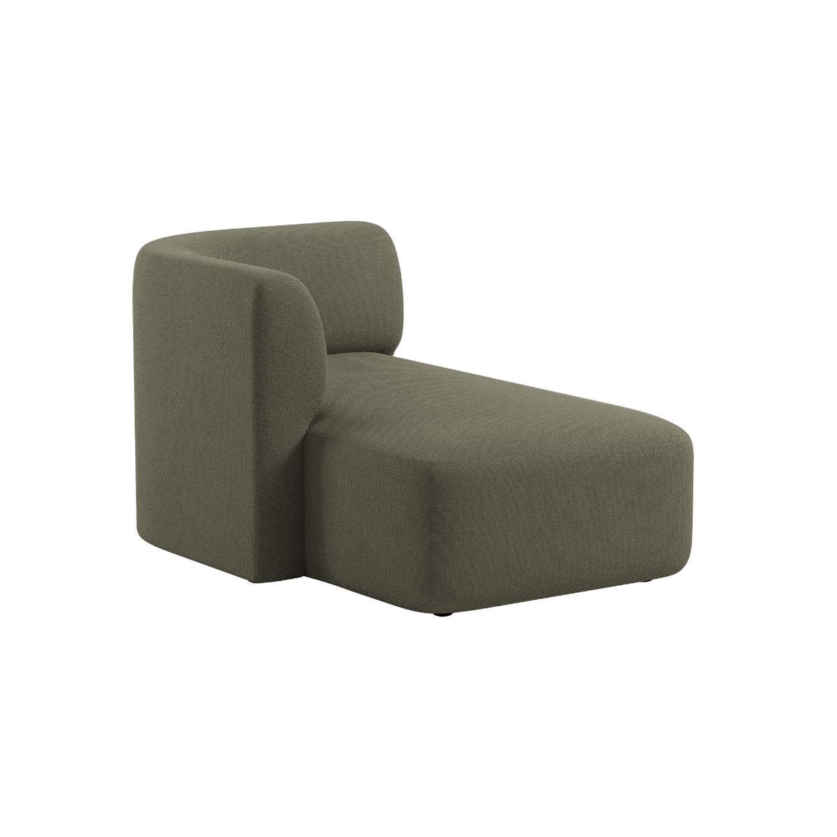 Fjord Sofa med venstrevendt chaiselong i blødt Cosmo Olive stof med afrundede kanter og skandinavisk design.