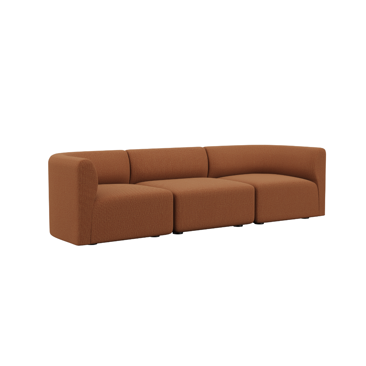 Fjord Sofa 3-personers i terracotta tekstil uden puf med bløde linjer og afrundede kanter.