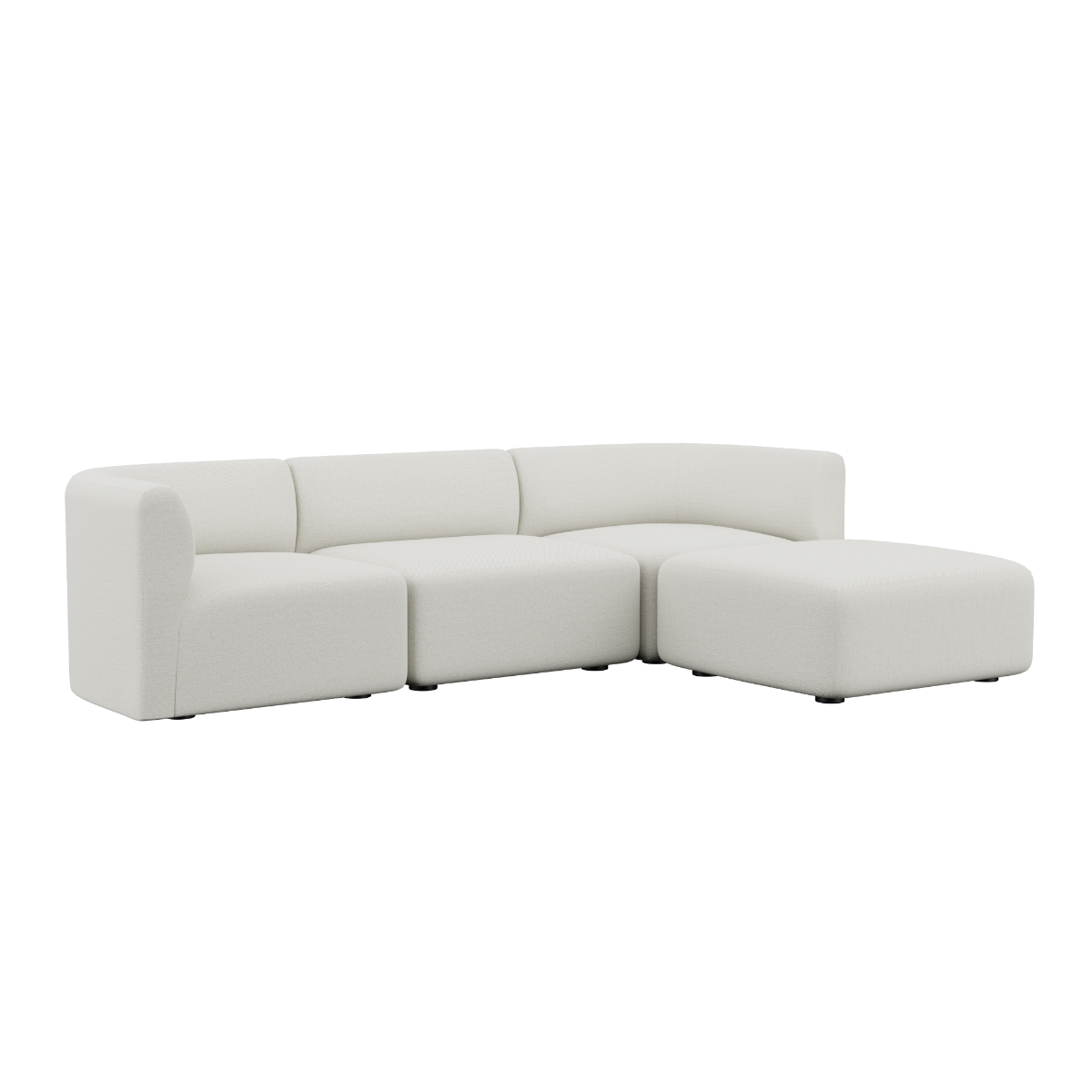 Fjord Sofa 3-personers i lyse Sealife Ivory med puf, bløde former og tekstil i genanvendt materiale.