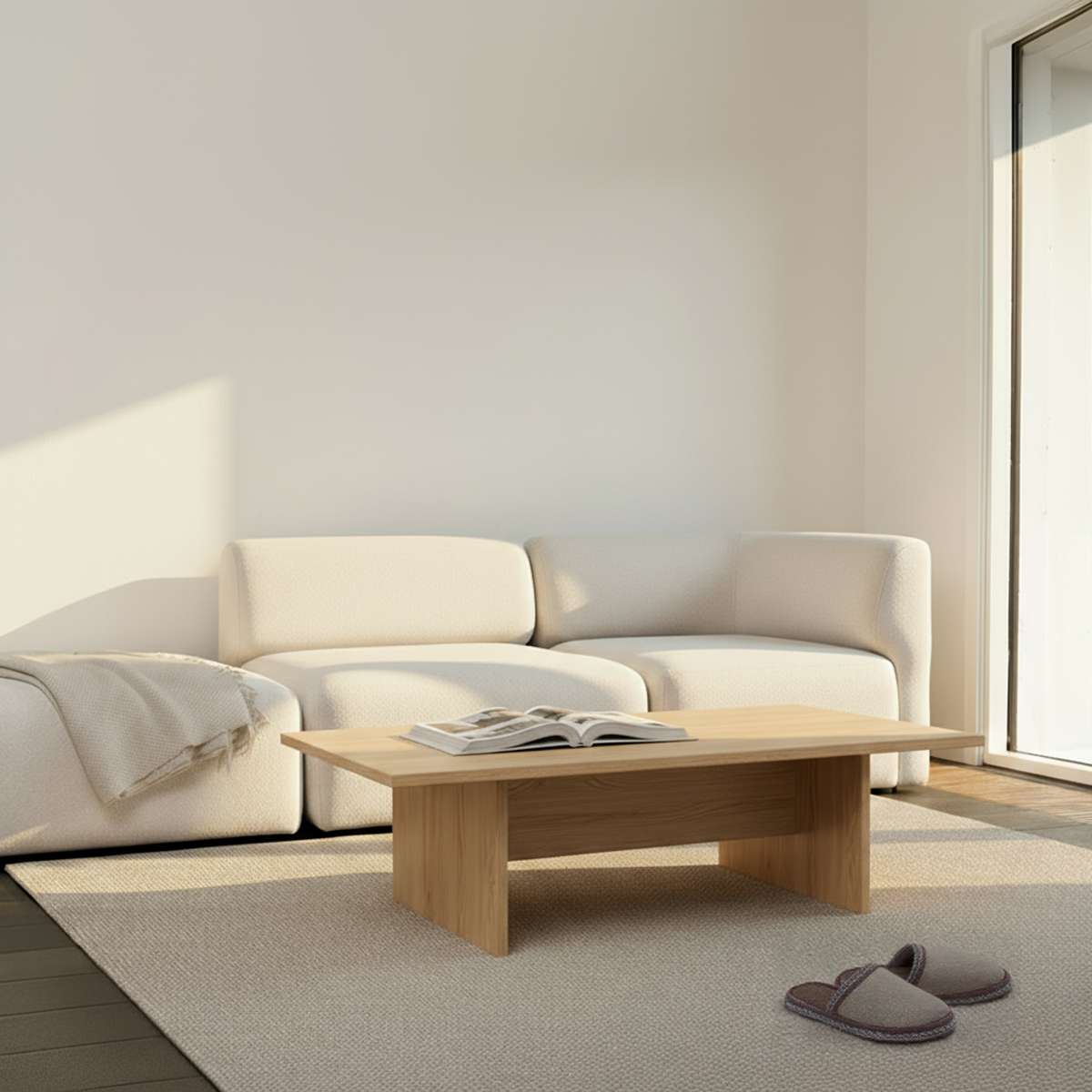 Fjord Sofa 2-personers med åbent endestykke i brun Sealife tekstil, skandinavisk design, bløde linjer.