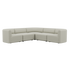 Fjord Sofa hjørnesofa i blødt Cosmo Beige stof med afrundede kanter og skandinavisk design.