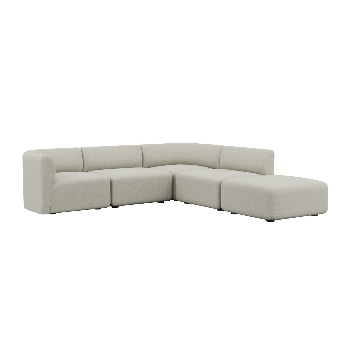Fjord Sofa hjørnesofa med åben ende i blødt Cosmo Beige stof med afrundede kanter.