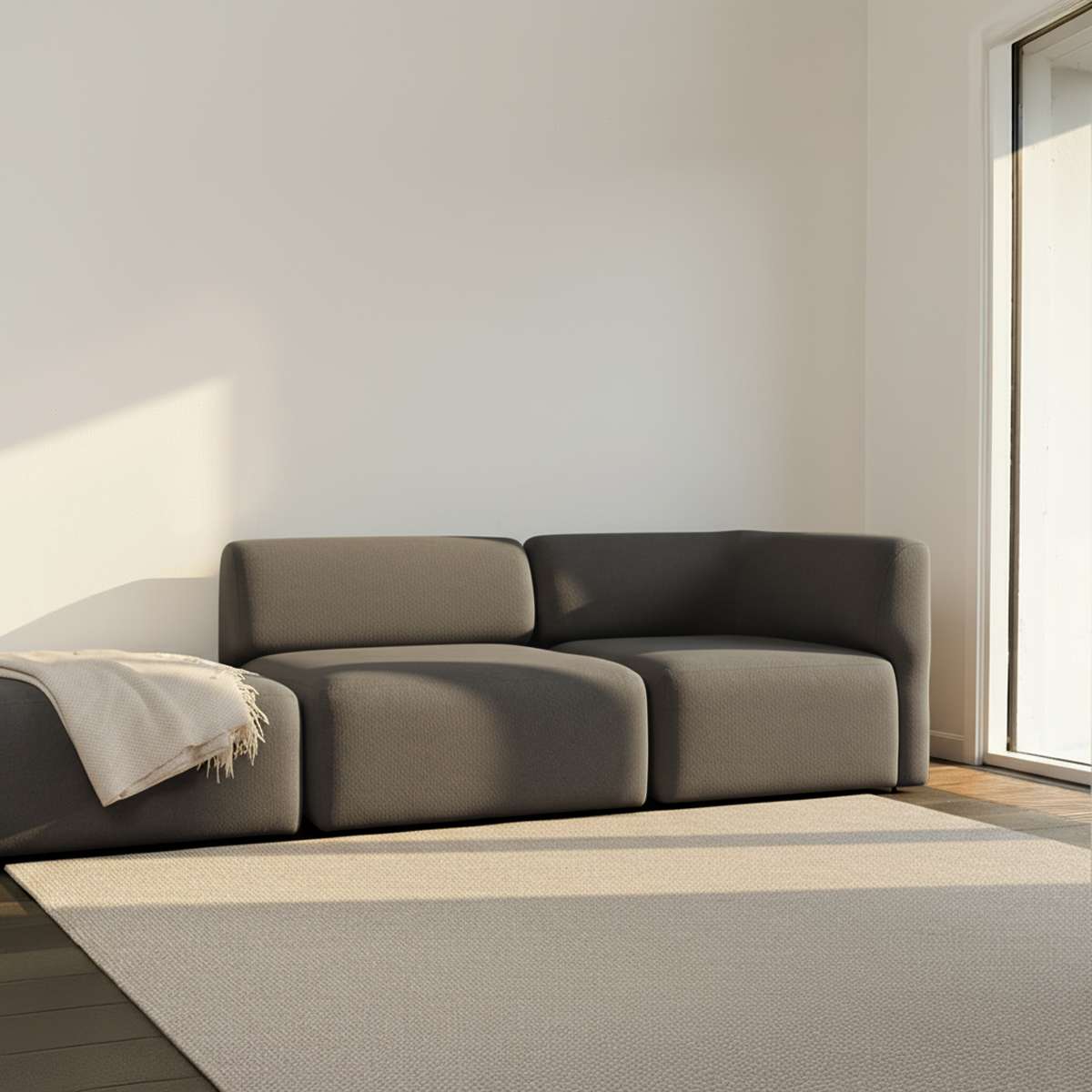 Fjord Sofa 2-personers med åben ende i brun Sealife tekstil med bløde linjer og skandinavisk design.