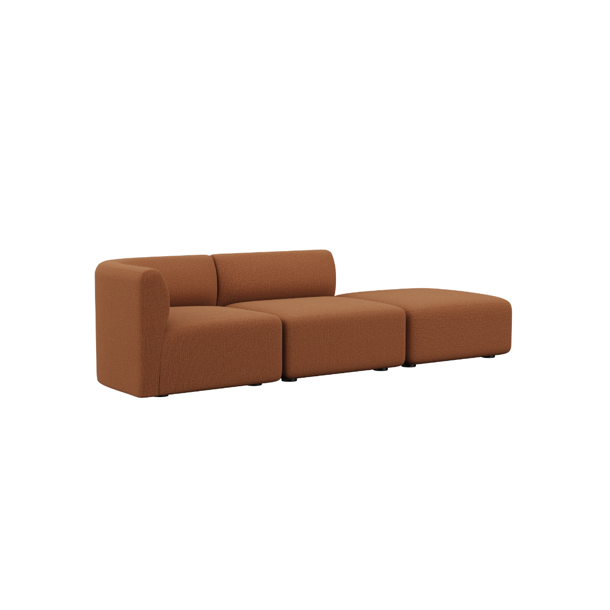 Fjord Sofa 2-personers med højre åben ende i terracotta farvet stof med bløde linjer og afrundede kanter.