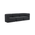 Mørkegrå trepersoners sofa med bløde afrundede armlæn og dybe sæder i roligt skandinavisk design til stuen