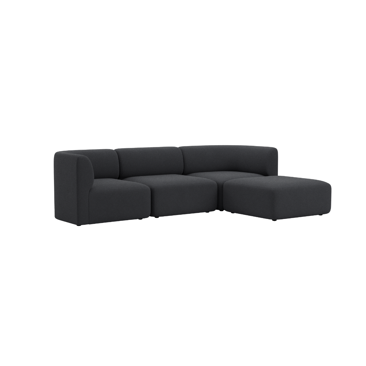 Mørkegrå trepersoners Fjord sofa fra sackit med bløde afrundede former og rummelig chaiselong i skandinavisk design