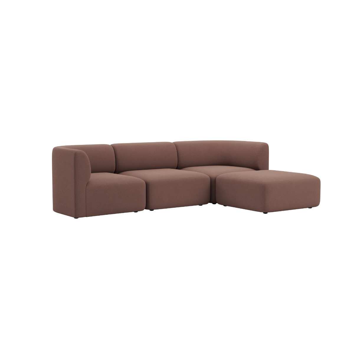 Brun Fjord sofa til tre personer med bløde afrundede former og chaiselong i skandinavisk design fra sackit
