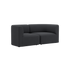 Mørkegrå to personers sofa med bløde afrundede armlæn og dybe siddehynder i enkelt skandinavisk design fra sackit
