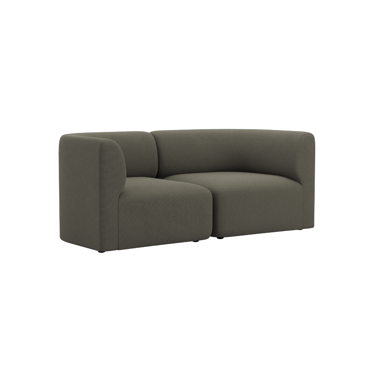Mørkegrå to personers sofa fra sackit med bløde afrundede armlæn og dybe sæder i enkelt skandinavisk design til stuen