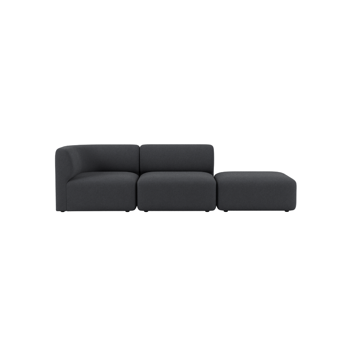 Mørkegrå Fjord sofa fra sackit med to bløde siddepladser og åben ende i et enkelt skandinavisk design