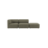 sackit Fjord sofa til to personer med åben ende i olivengrøn polstring vist på sort baggrund
