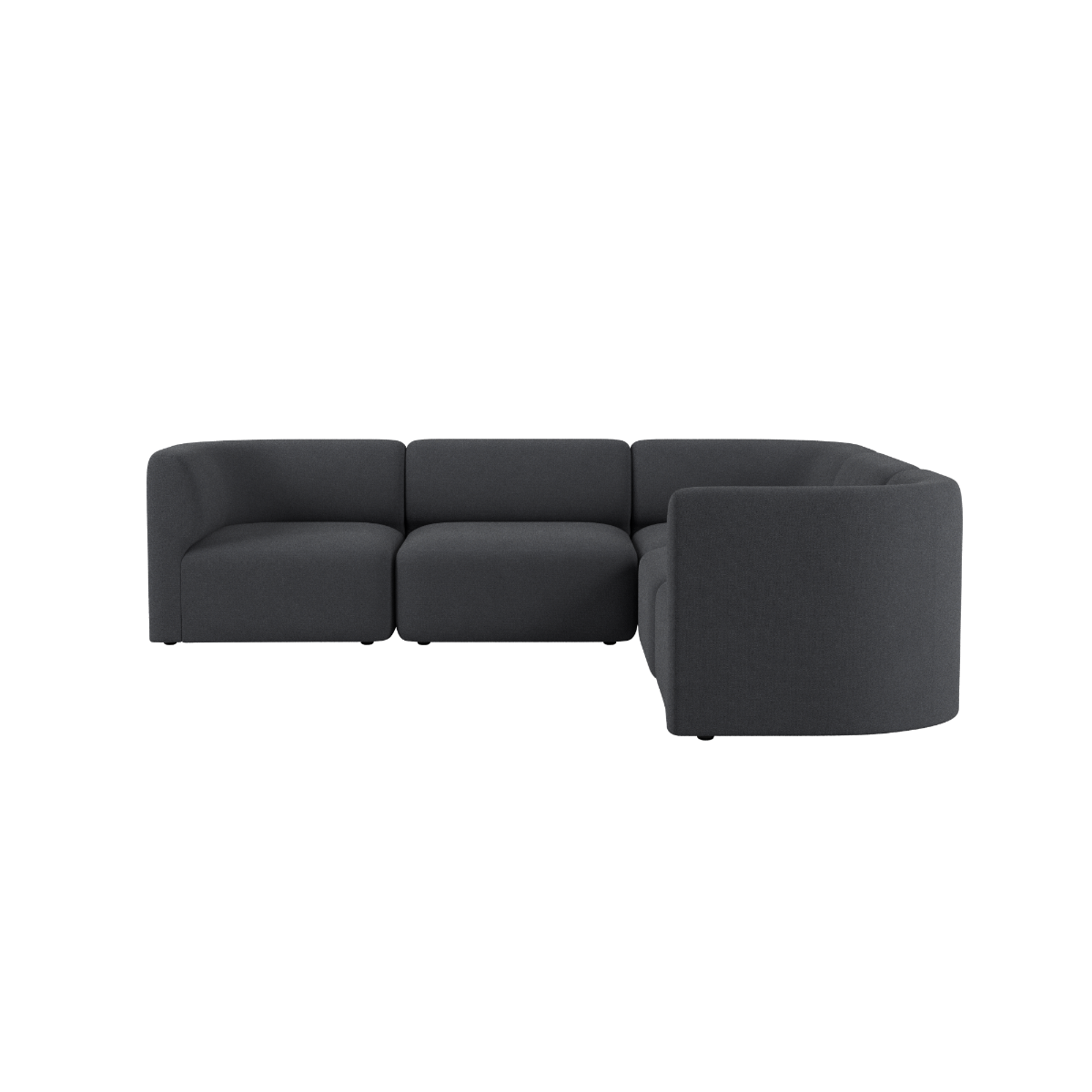 Mørkegrå Fjord hjørnesofa med bløde polstrede moduler og afrundet chaiselong i roligt skandinavisk design fra sackit