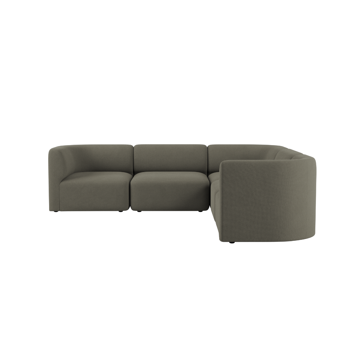 Grå Fjord hjørnesofa med bløde polstrede moduler og afrundet hjørnemodul i et roligt skandinavisk design