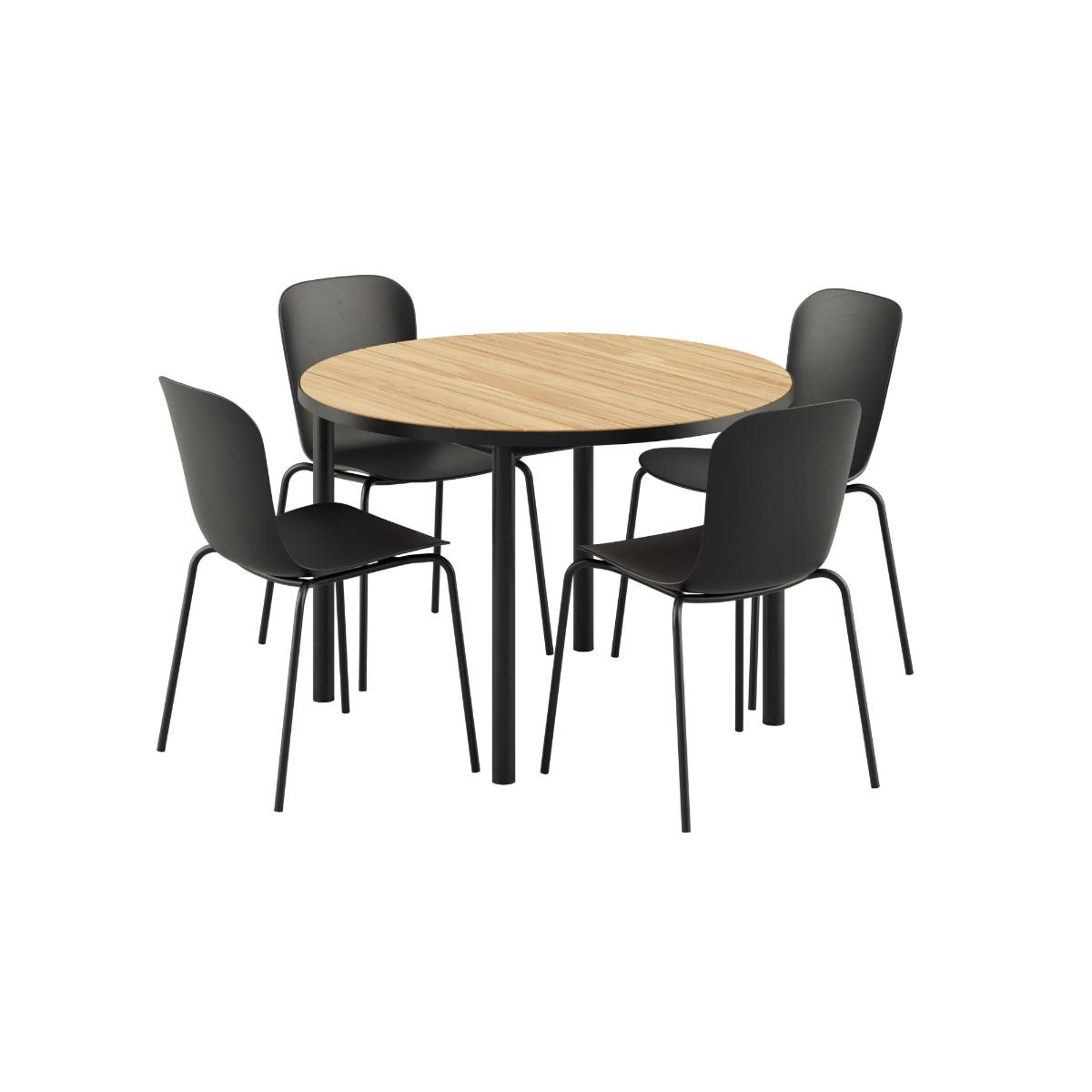 Rundt Kirra Dining Table Noir med fire sorte Patio Chair no. One S1 stole i sort