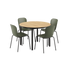 Rundt Kirra Dining Table Noir med fire Patio Chair no. One S1 stole i olive og noir farver.
