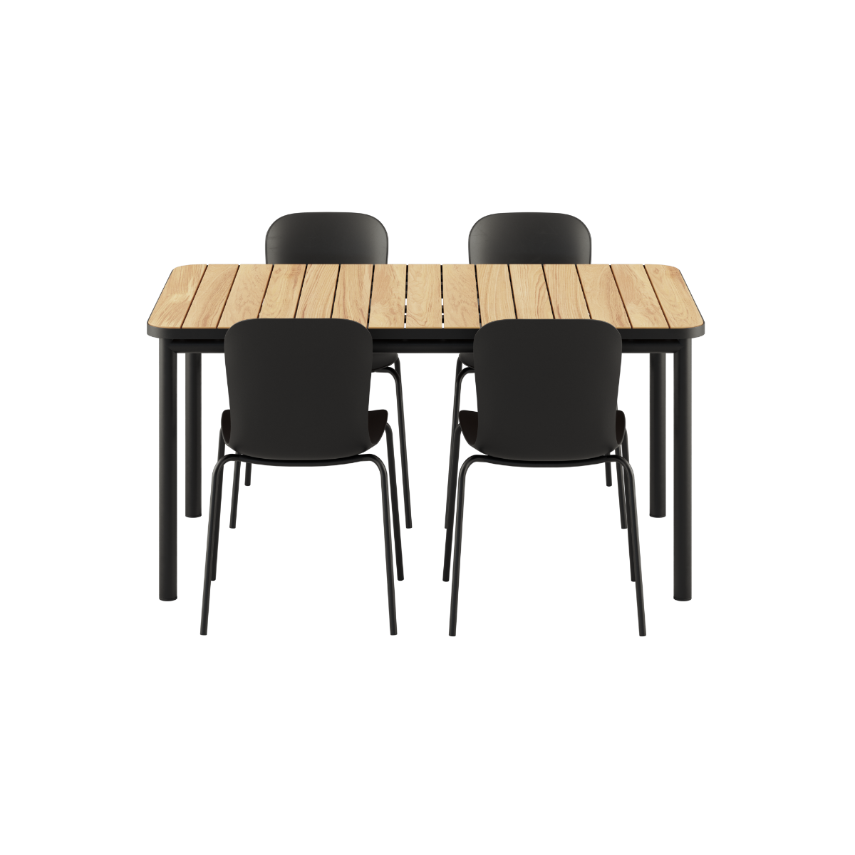 Udendørs Kirra Dining Table 150x90 med keramisk bordplade og 4 sorte Patio Chair no. One S1 stole