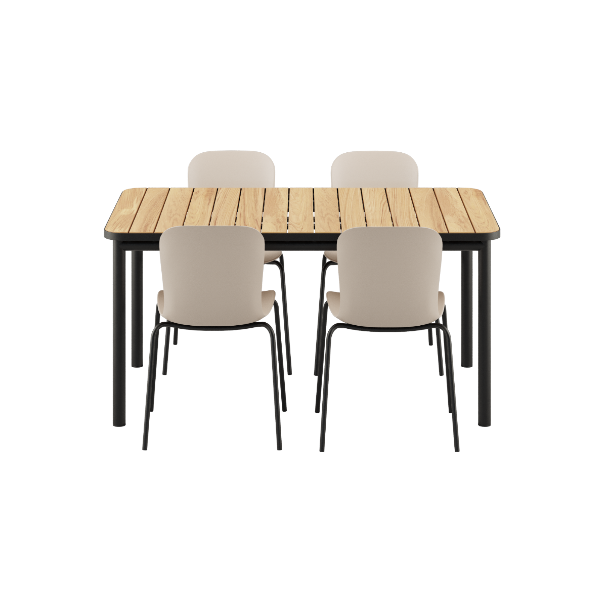 Udendørs Kirra Dining Table 150x90 med sorte Patio Chair no. One S1 stole i sort