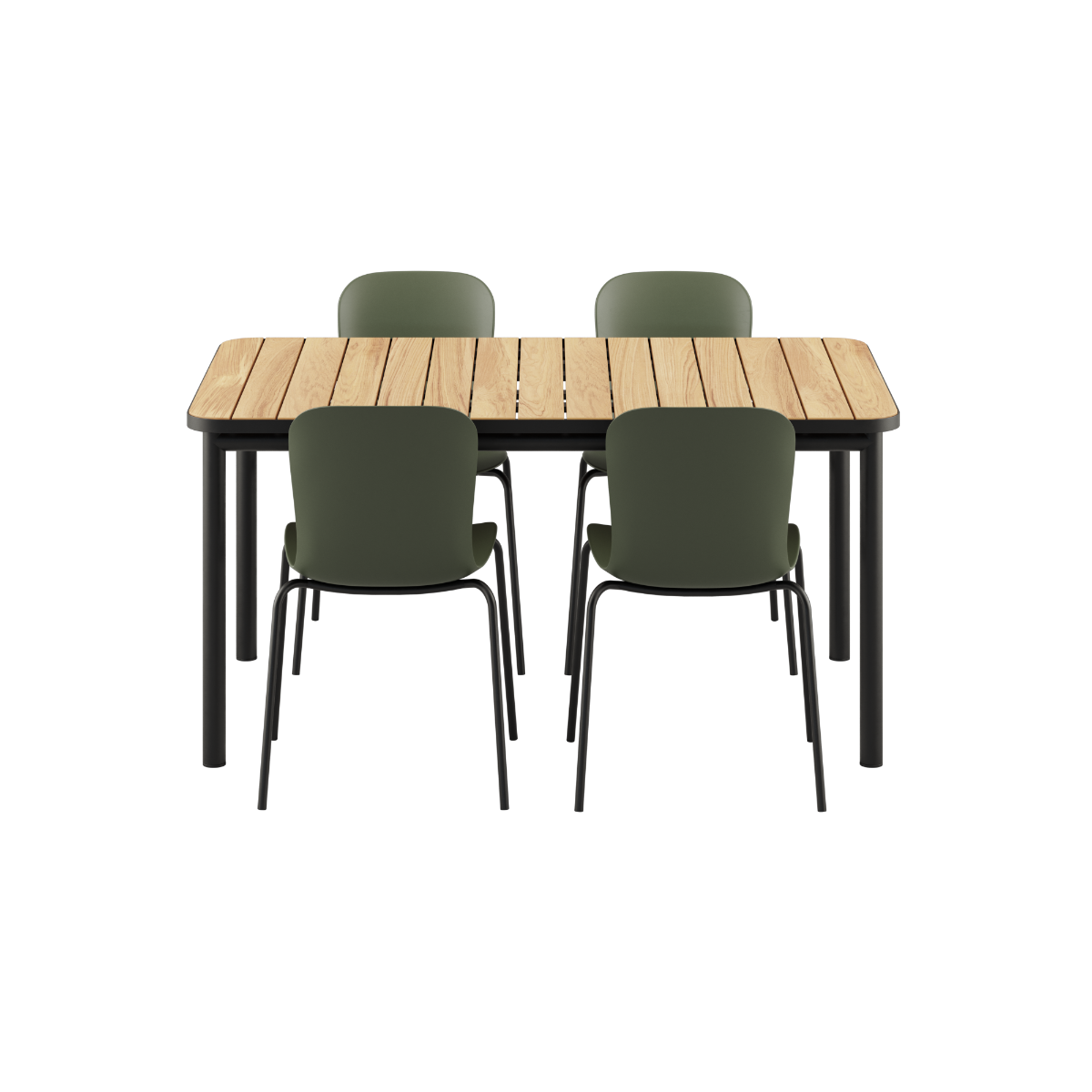 Udendørs Kirra Dining Table 150x90 med keramisk bordplade og fire sorte Patio Chair no. One S1 stole