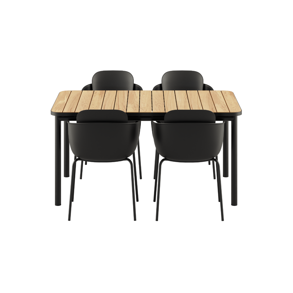 Udendørs Kirra Dining Table 150x90 med sort Patio Chair no. One S1 stole i sort, aluminium og teak