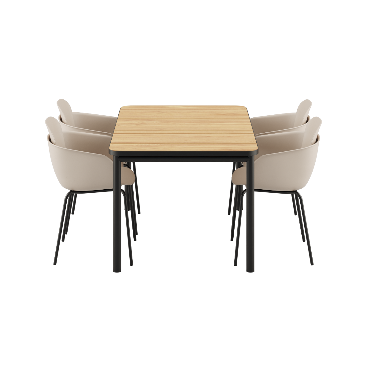 Noir Kirra Dining Table 150x90 with four Noir Patio Chair no. One S1 chairs in matching color.