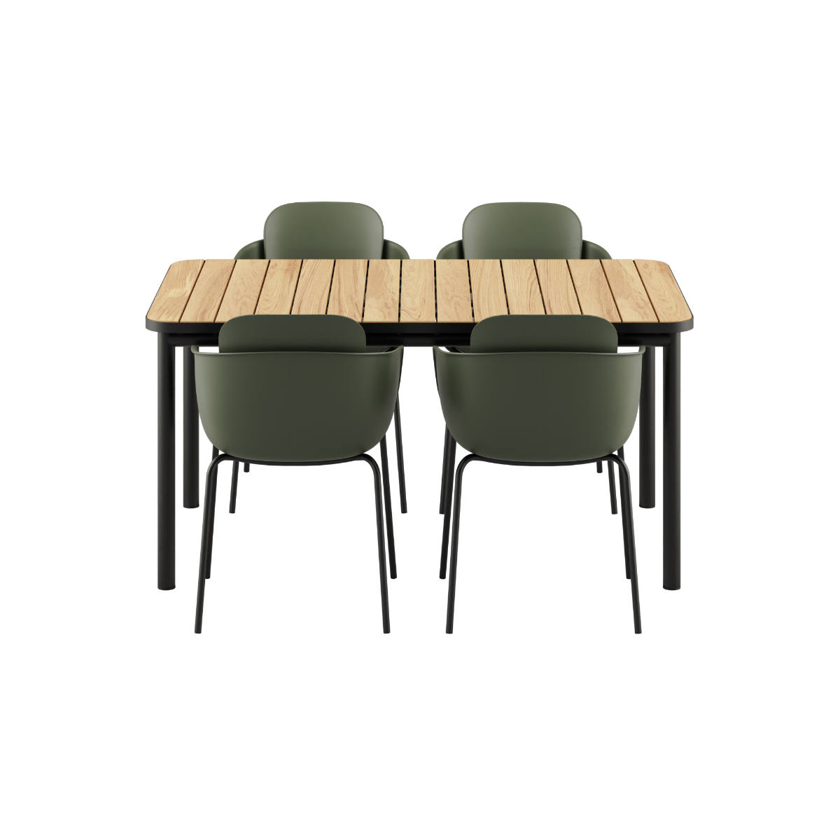 Udendørs Kirra Dining Table 150x90 med sort Patio Chair no. One S1 stole i sort farve
