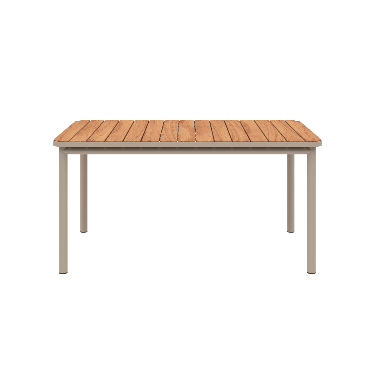 Udendørs Kirra Dining Table 150x90 i taupe pulverlakeret aluminium og teaktræ.