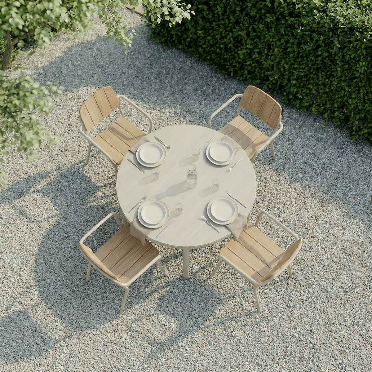 Kirra Dining table Ø110 Ceramic - Rundt udendørs spisebord til 4 personer i keramik og aluminium