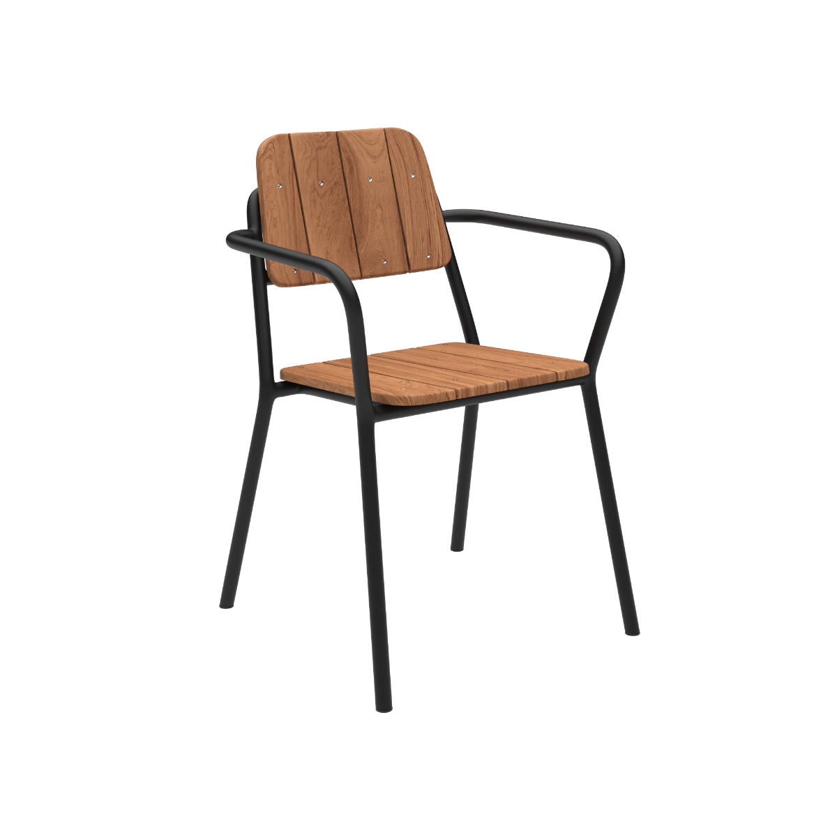 Kirra Patio Chair i sort med pulverlakeret aluminium og ubehandlet teaktræ, udendørs havestol.