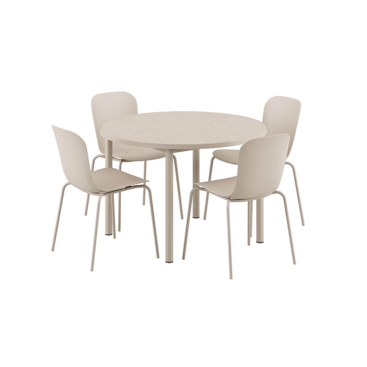 Rundt Kirra spisebord Ø110 med keramisk bordplade og 4 taupe Patio Chair no. One S1 stole i udendørs miljø.